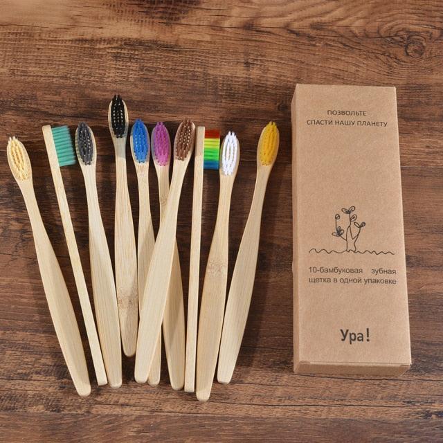 Organic and Eco-Friendly Bamboo Toothbrush Set - 10 Pcs - dealskart.com.au