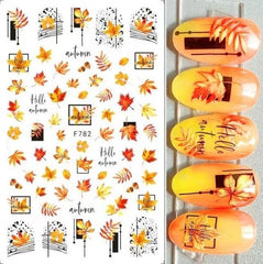 3D Black Laser Gold Autumn Leaf Nail Decal and Sticker Collection - dealskart.com.au