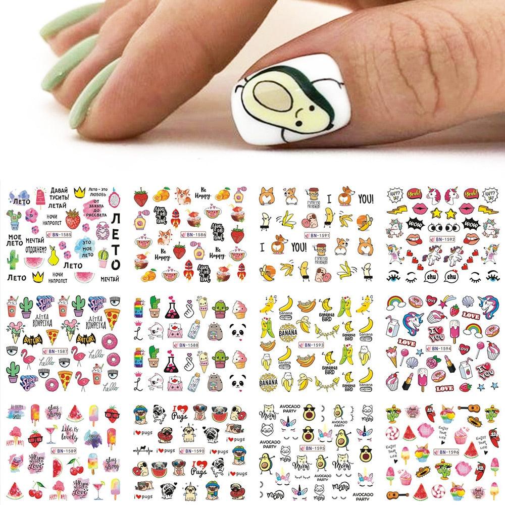 12 Pcs/Set Fun Cartoon Water Stickers and Decals for Nail Decoration - dealskart.com.au