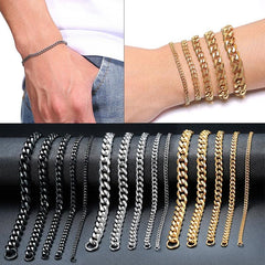 Stainless Steel Cuban Link Chain Bracelet - Metal Toned - dealskart.com.au