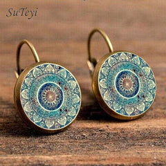 SUTEYI Charm Mandala Art Picture Earrings Henna Crystal Earring Yoga Om Symbol Zen Buddhism Glass Earrings For Women Jewellery - dealskart.com.au