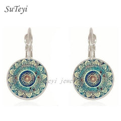 SUTEYI Charm Mandala Art Picture Earrings Henna Crystal Earring Yoga Om Symbol Zen Buddhism Glass Earrings For Women Jewellery - dealskart.com.au