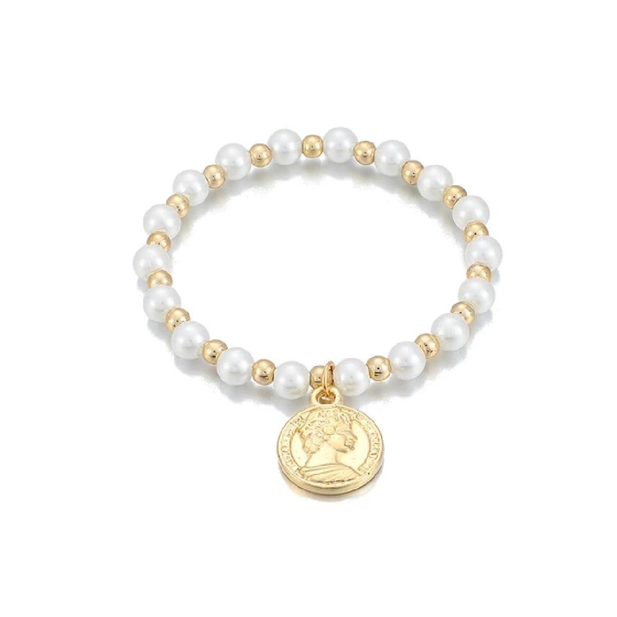 Tocona Chain and White Pearl Beaded Bracelet - Gold Toned - dealskart.com.au