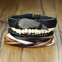 Vnox Multi Strand Leather Wrap Bracelet - Wood Beads, Ethnic - dealskart.com.au