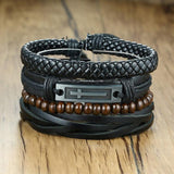 Vnox Multi Strand Leather Wrap Bracelet - Wood Beads, Ethnic - dealskart.com.au