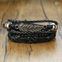 Vnox Multi Strand Leather Wrap Bracelet - Wood Beads, Ethnic - dealskart.com.au