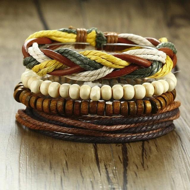 Vnox Multi Strand Leather Wrap Bracelet - Wood Beads, Ethnic - dealskart.com.au