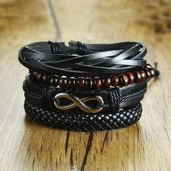 Vnox Multi Strand Leather Wrap Bracelet - Wood Beads, Ethnic - dealskart.com.au