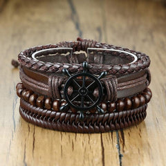 Vnox Multi Strand Leather Wrap Bracelet - Wood Beads, Ethnic - dealskart.com.au