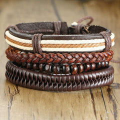 Vnox Multi Strand Leather Wrap Bracelet - Wood Beads, Ethnic - dealskart.com.au