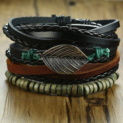 Vnox Multi Strand Leather Wrap Bracelet - Wood Beads, Ethnic - dealskart.com.au