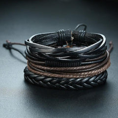 Vnox Multi Strand Leather Wrap Bracelet - Wood Beads, Ethnic - dealskart.com.au