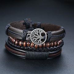 Vnox Multi Strand Leather Wrap Bracelet - Wood Beads, Ethnic - dealskart.com.au