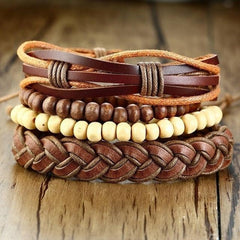 Vnox Multi Strand Leather Wrap Bracelet - Wood Beads, Ethnic - dealskart.com.au