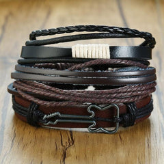 Vnox Multi Strand Leather Wrap Bracelet - Wood Beads, Ethnic - dealskart.com.au