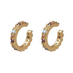 Women CZ Rainbow Earrings Cubic Zirconia Ear Cuff Set for Female Trendy Gold Huggie Clip on Earrings Earcuff Crystal Jewelry - dealskart.com.au