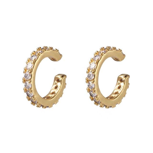 Women CZ Rainbow Earrings Cubic Zirconia Ear Cuff Set for Female Trendy Gold Huggie Clip on Earrings Earcuff Crystal Jewelry - dealskart.com.au