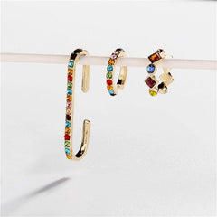 Women CZ Rainbow Earrings Cubic Zirconia Ear Cuff Set for Female Trendy Gold Huggie Clip on Earrings Earcuff Crystal Jewelry - dealskart.com.au