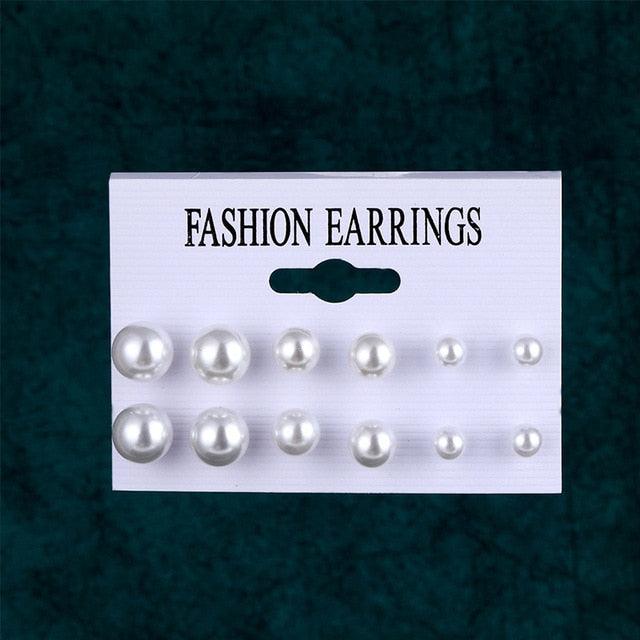 Women's Patterned Pearl and Crystal Earrings - 6/12 pairs - dealskart.com.au