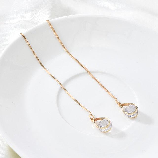 Yuedane Long Thread Tassel Drop Crystal Earrings - Glossy, For Women - dealskart.com.au